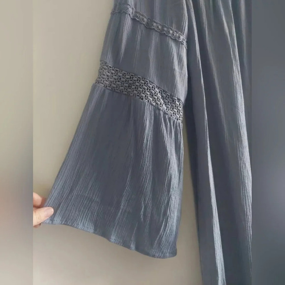 Knox Rose Blue Gauzy off shoulder embroidered Midi Dress Flutter sleeves L - Picture 4 of 8